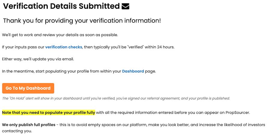 Verification Details Submitted Page